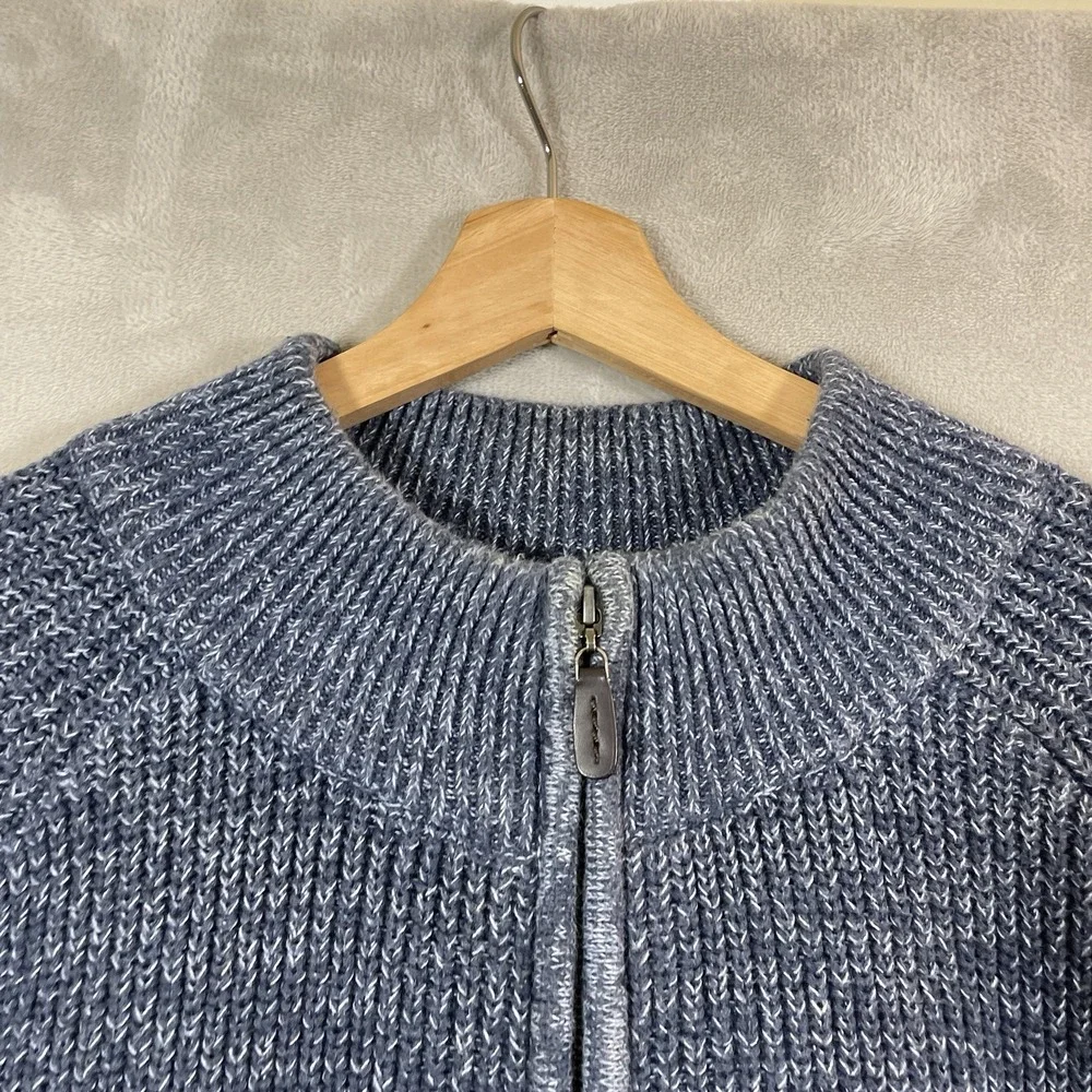 LL Bean Mens XXL Blue Cotton Shaker Stitch Full Zip Mock Neck Cardigan 298244